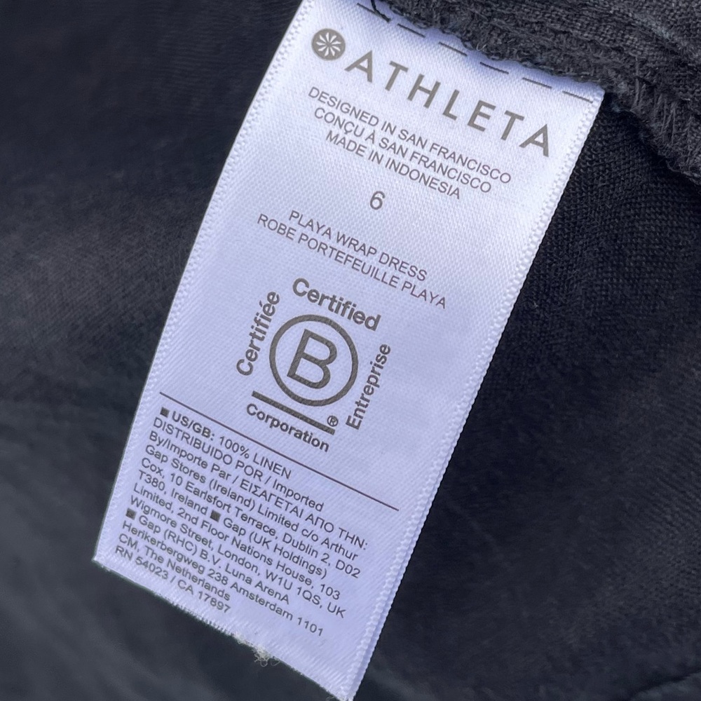 Athleta Black Linen Playa Wrap Dress Size 6 - Picture 7 of 7